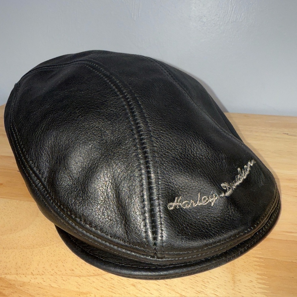 Harley Davidson Newsboy Hat Leather Size Small Cabbie Cap Preppy